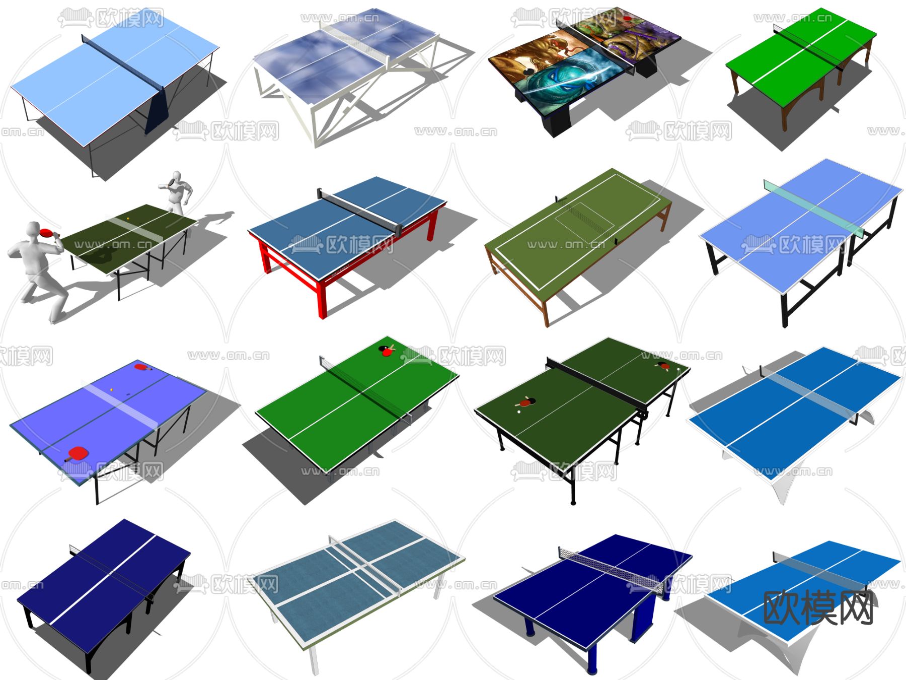 乒乓球桌 乒乓球台su模型下载（渲染图2）
