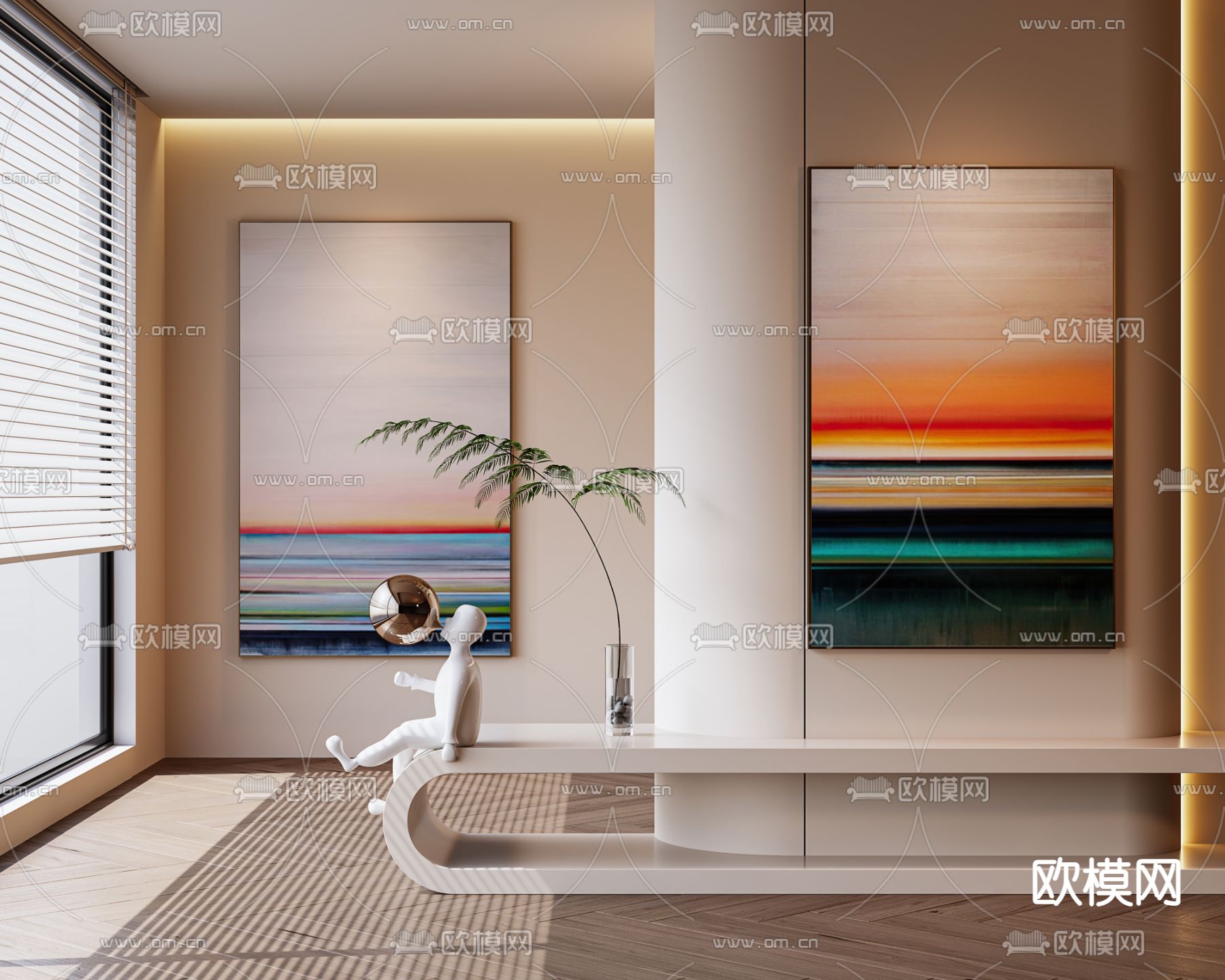 现代抽象装饰画su模型下载（渲染图1）