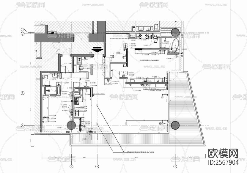 家裝平層cad施工圖下載(渲染圖3)