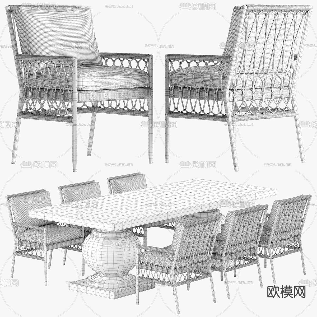户外餐桌椅3d模型下载（渲染图3）