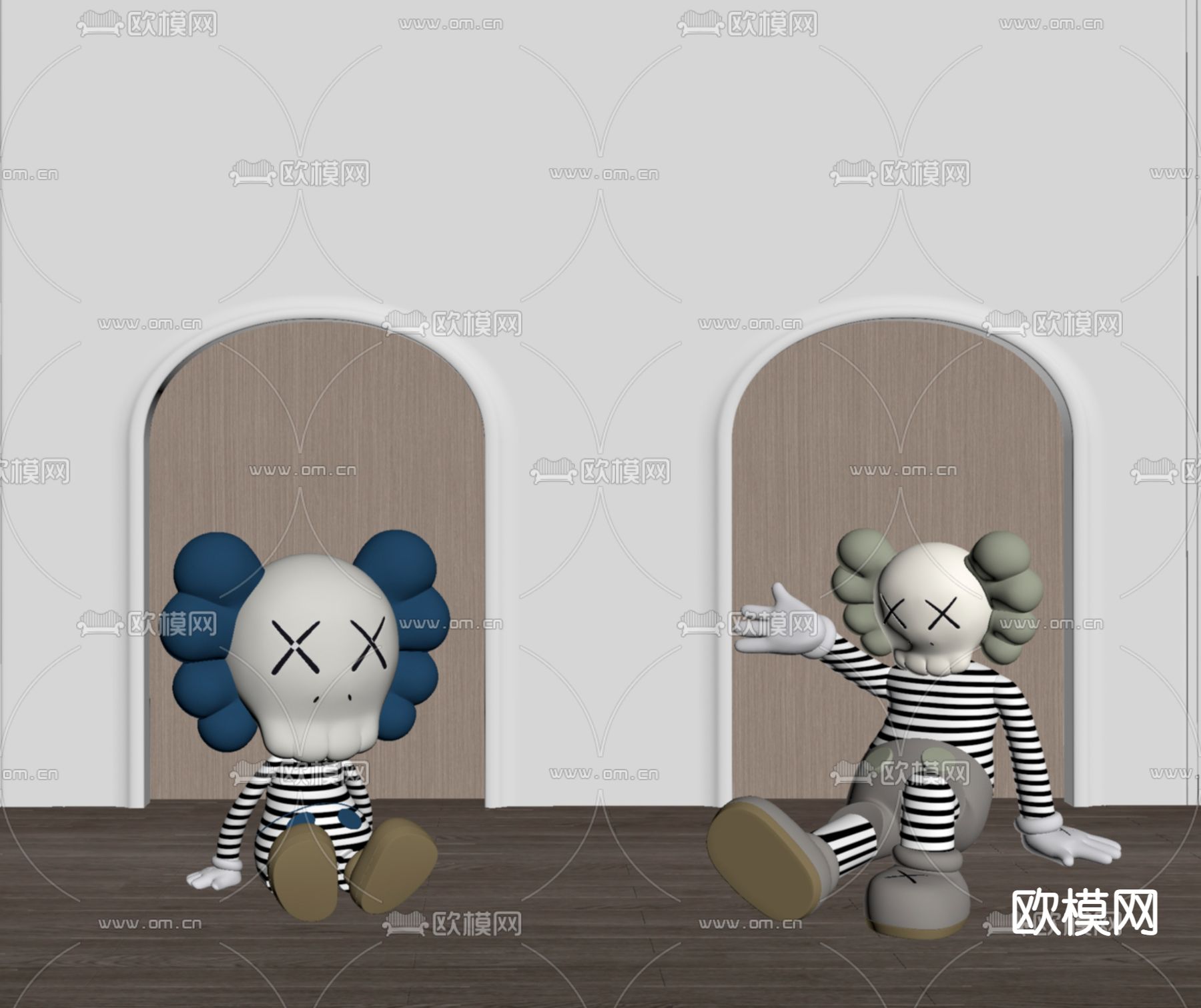 现代Kaws雕塑 潮玩su模型下载（渲染图2）