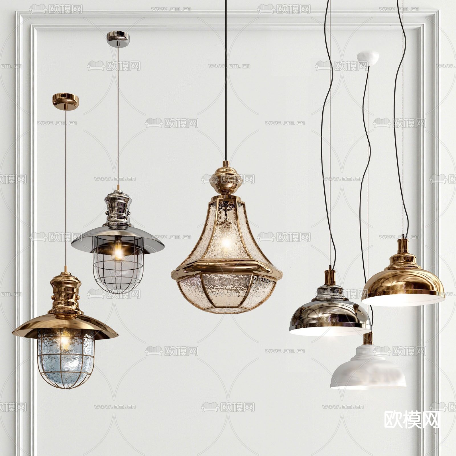 美式金属吊灯su模型下载（渲染图1）