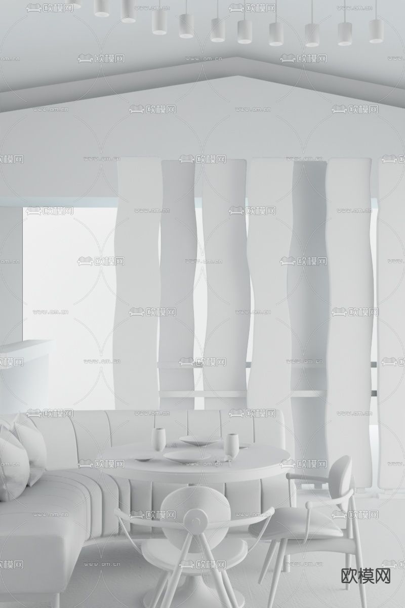 HBA设计 中古风餐厅 卡座餐桌椅3d模型下载（渲染图2）