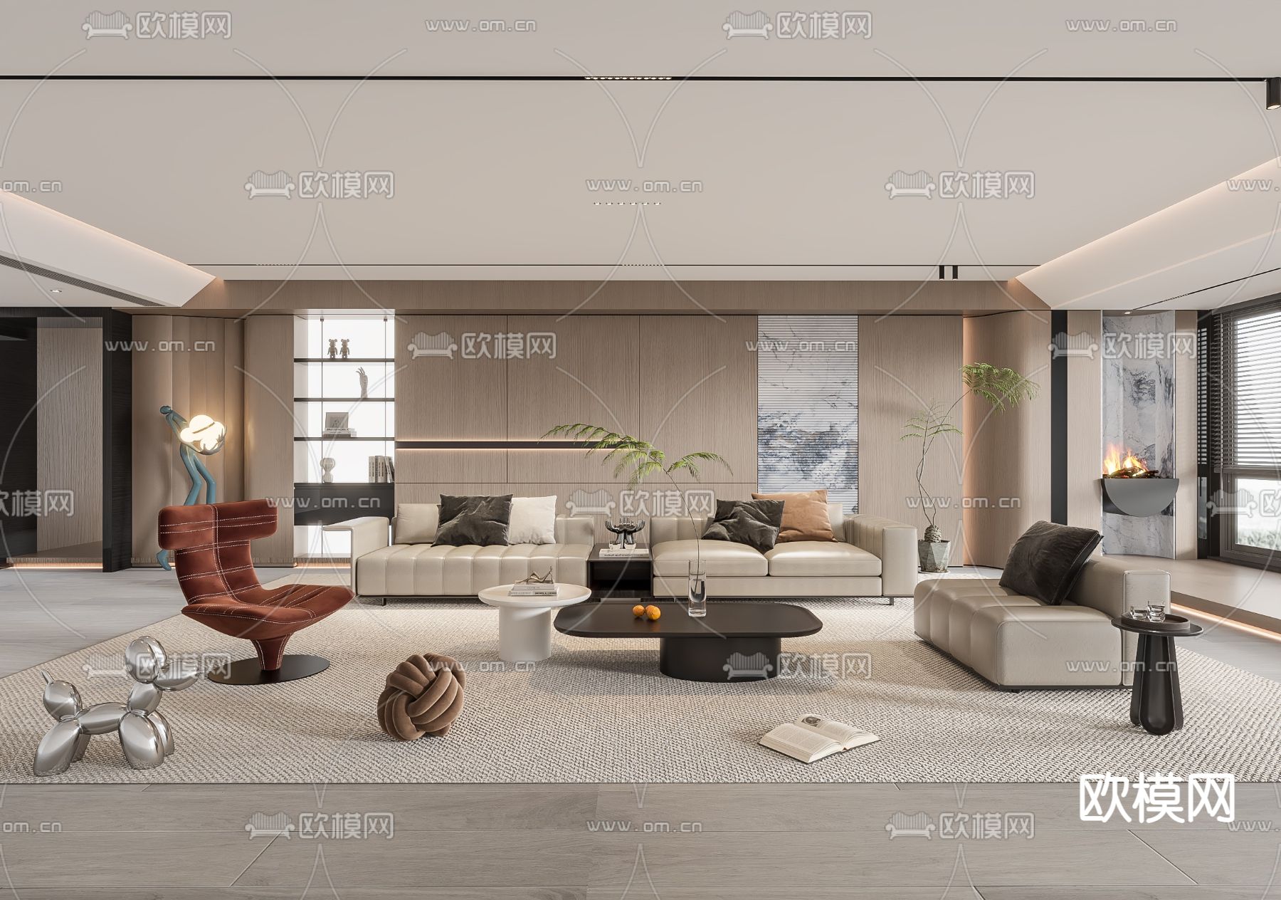 现代客厅3d模型下载