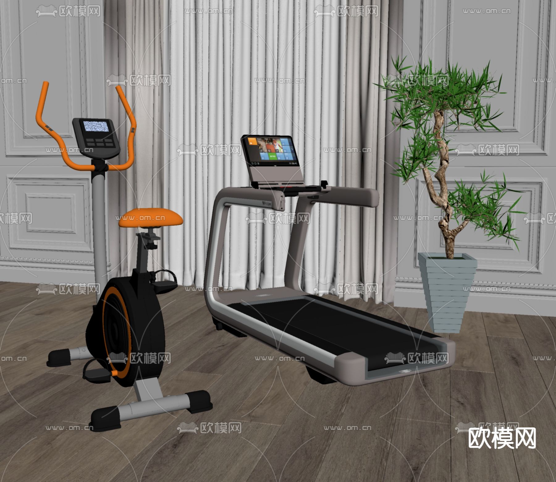 现代跑步机su模型下载（渲染图2）