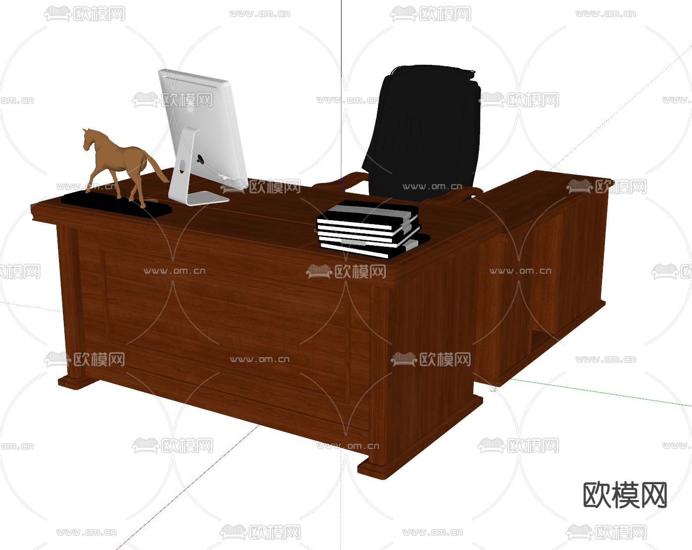 新中式班台桌椅su模型下载（渲染图4）