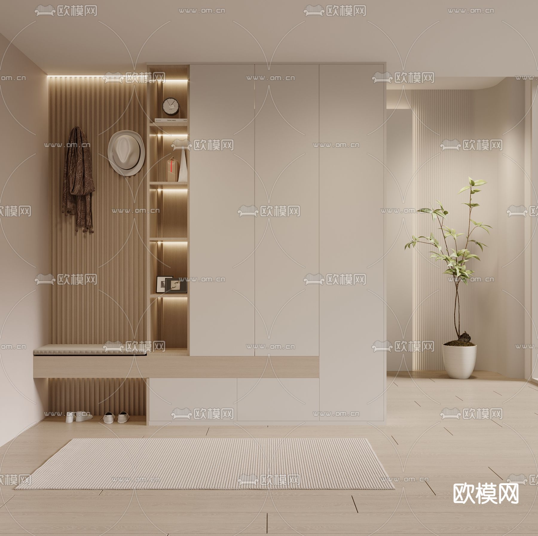 现代玄关鞋柜su模型下载（渲染图1）
