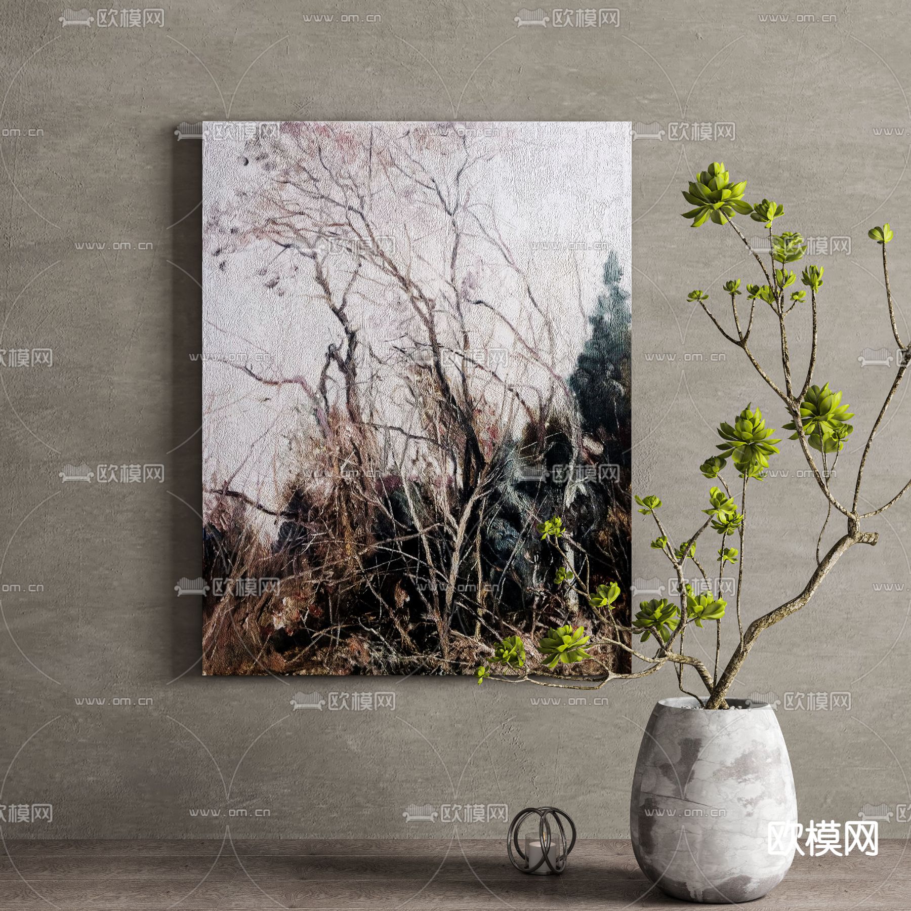 侘寂风装饰画su模型下载（渲染图1）