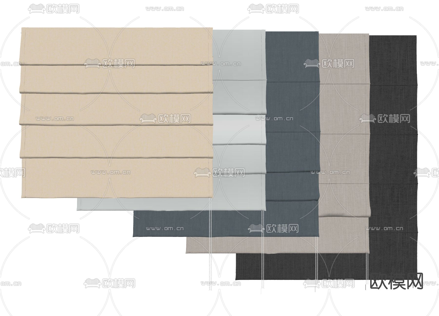 现代窗帘 折叠帘 罗马帘su模型下载（渲染图2）