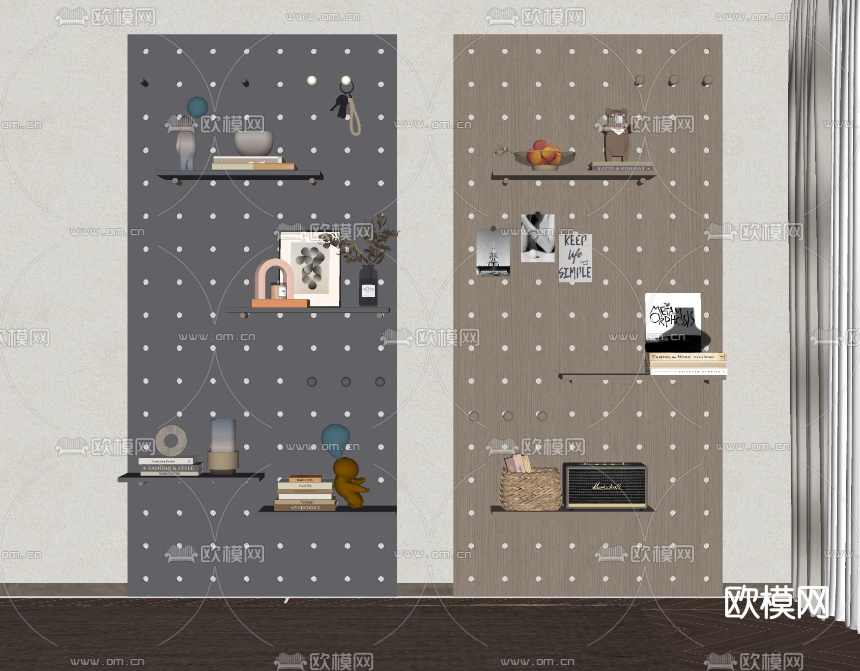 现代洞洞板 壁柜su模型下载（渲染图2）