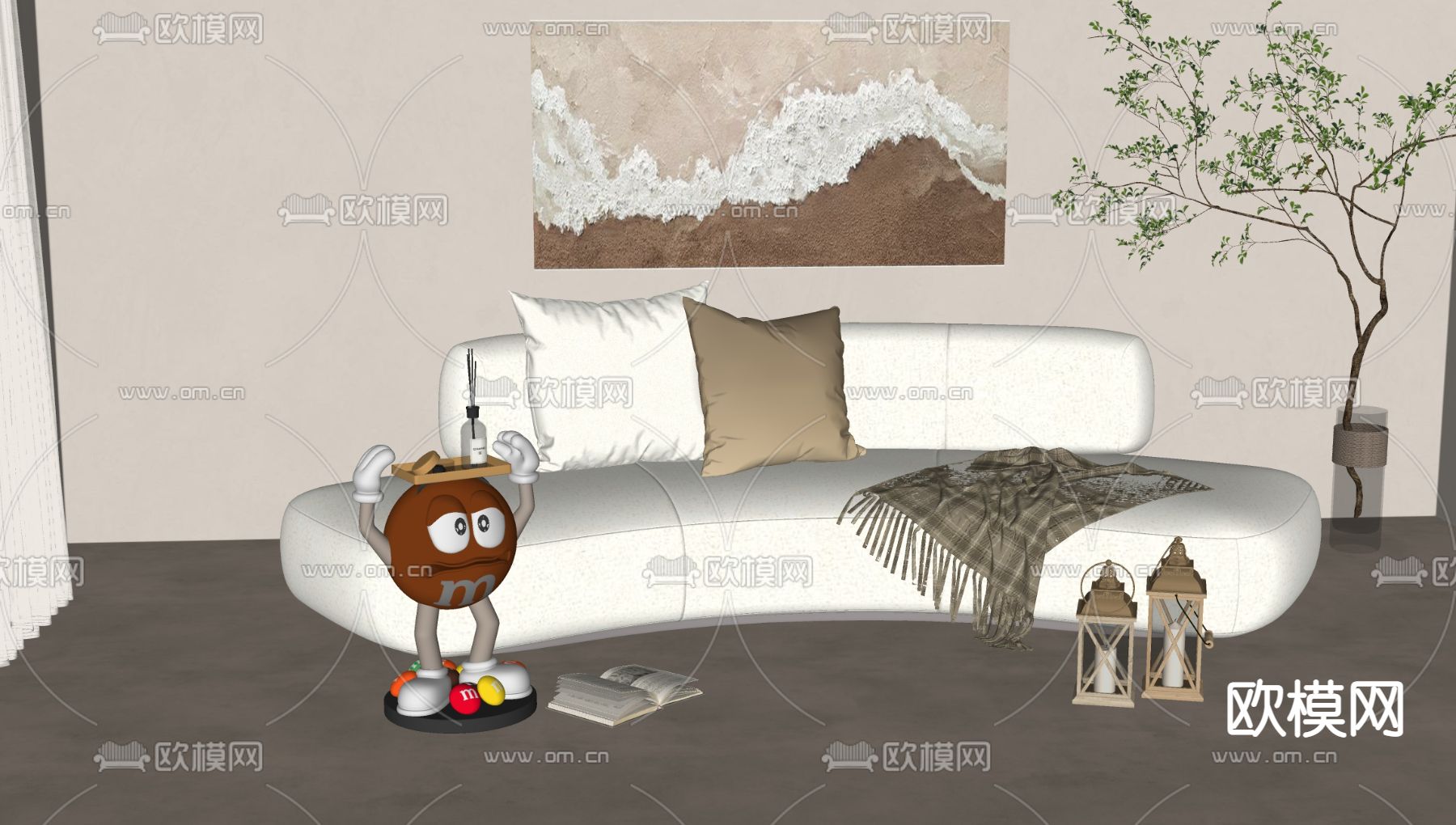 minotti 弧形沙发su模型下载（渲染图2）