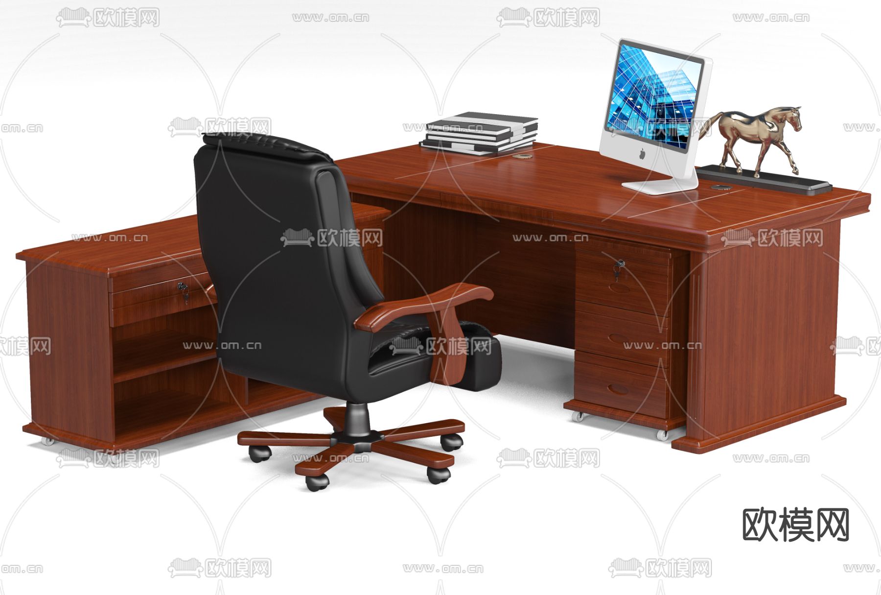 新中式班台桌椅su模型下载（渲染图3）