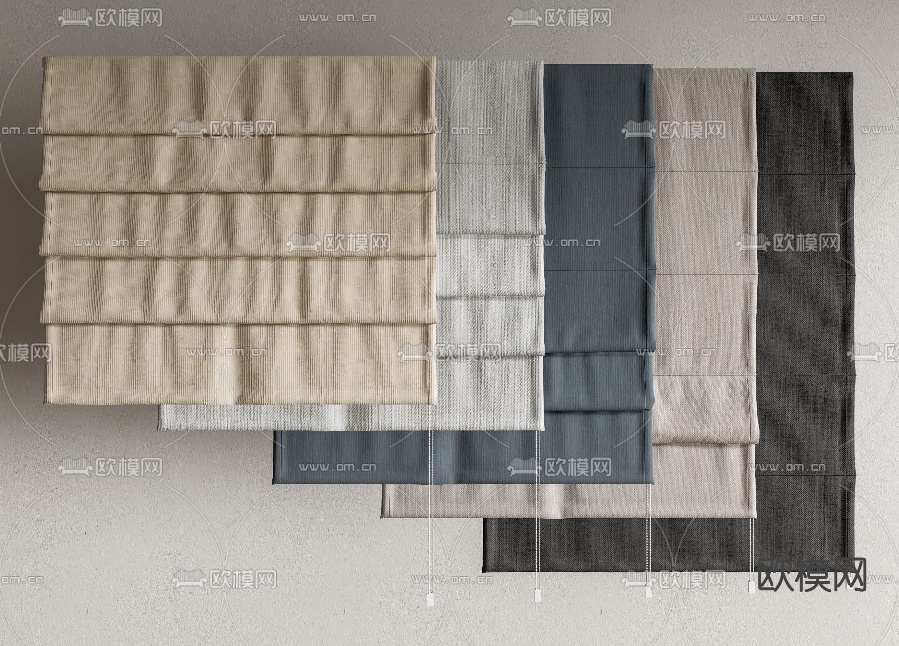 现代窗帘 折叠帘 罗马帘su模型下载（渲染图1）