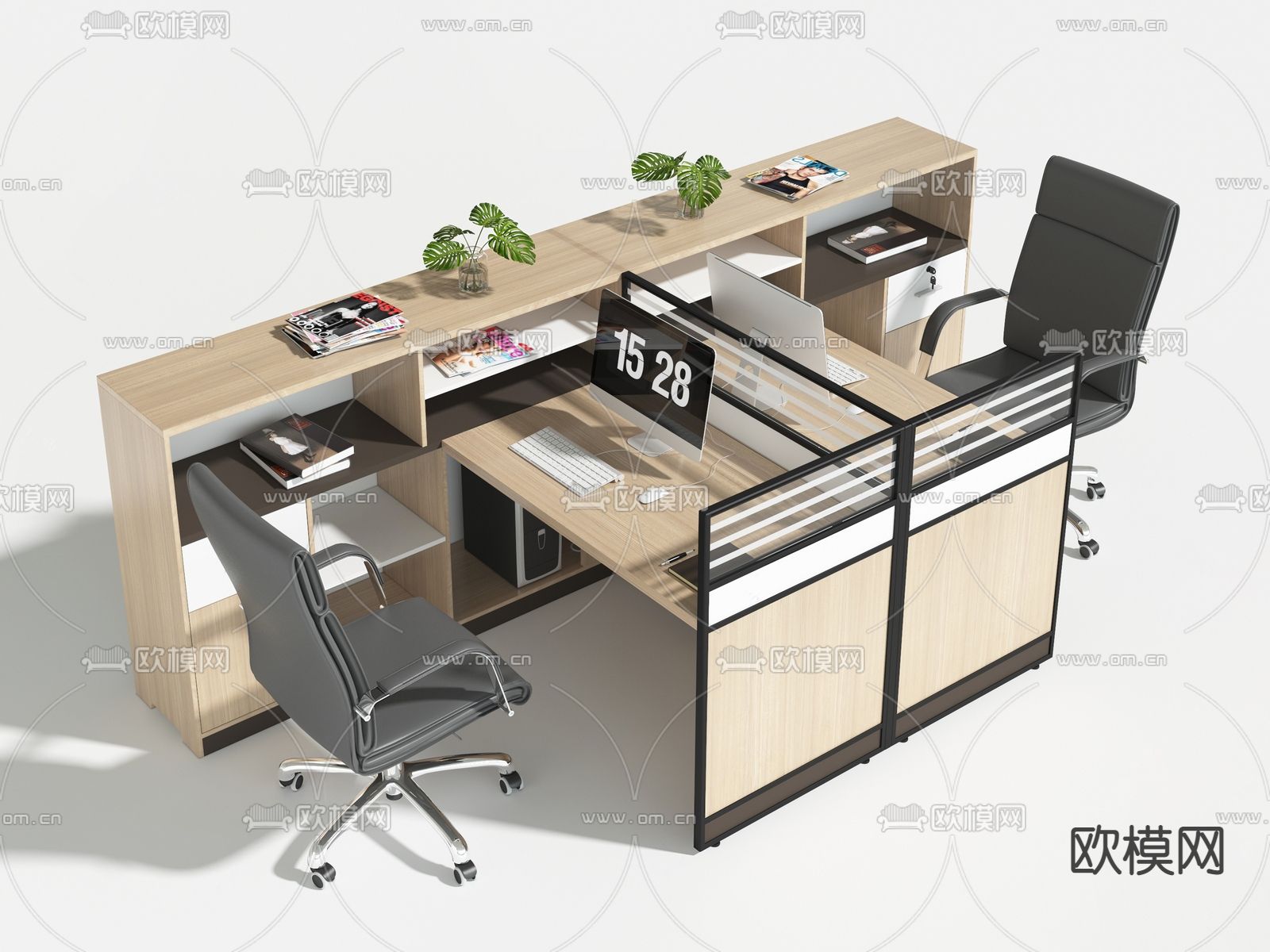 卡位办公桌su模型下载（渲染图1）
