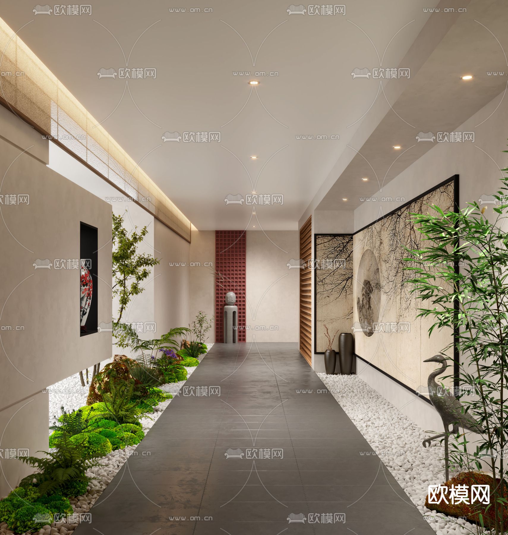 别墅走廊 玄关过道3d模型下载_ID14018043_3dmax免费模型-欧模网