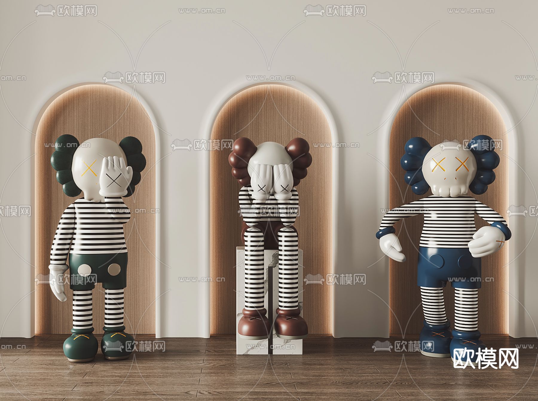 现代Kaws雕塑 潮玩su模型下载（渲染图1）