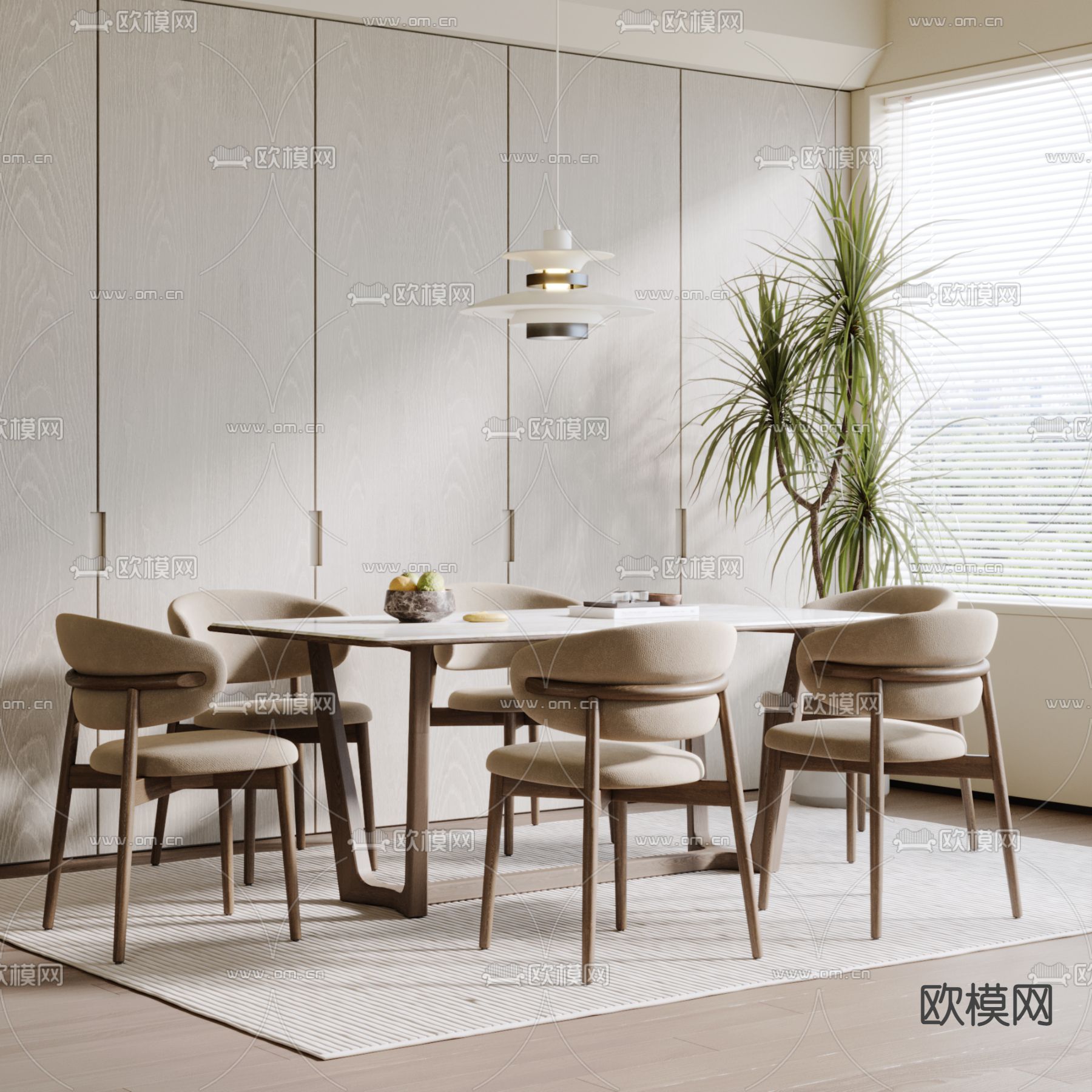 Calligaris 奶油风餐桌椅3d模型下载