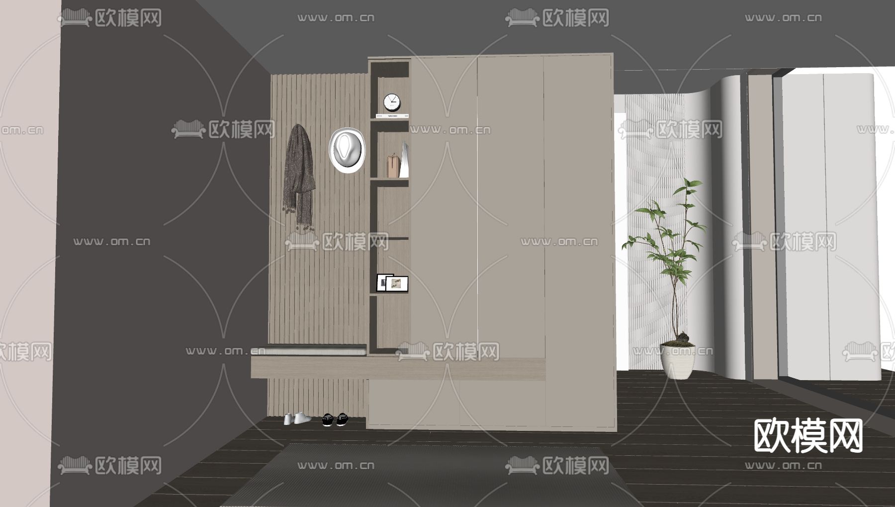 现代玄关鞋柜su模型下载（渲染图2）