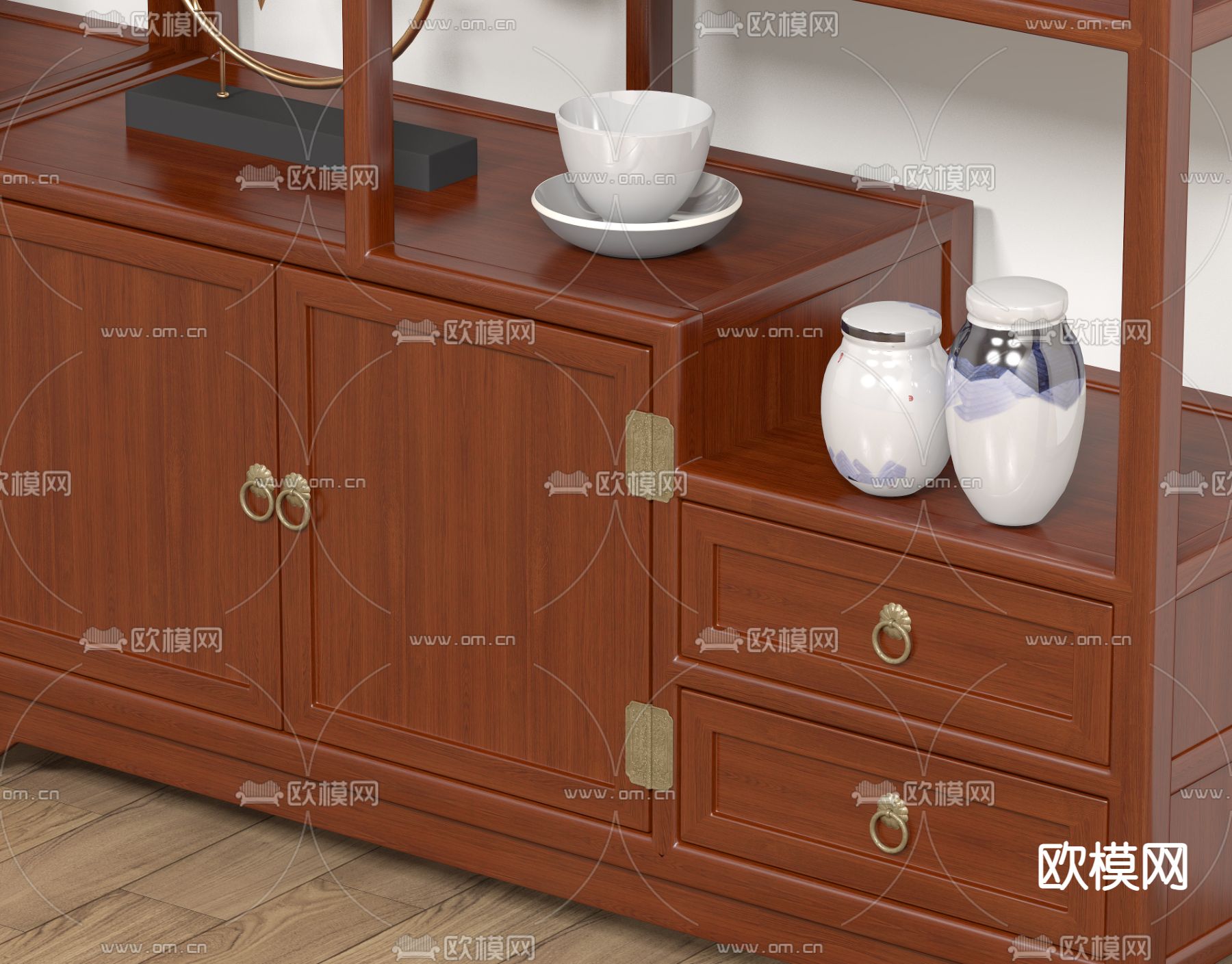 新中式博古架su模型下载（渲染图3）