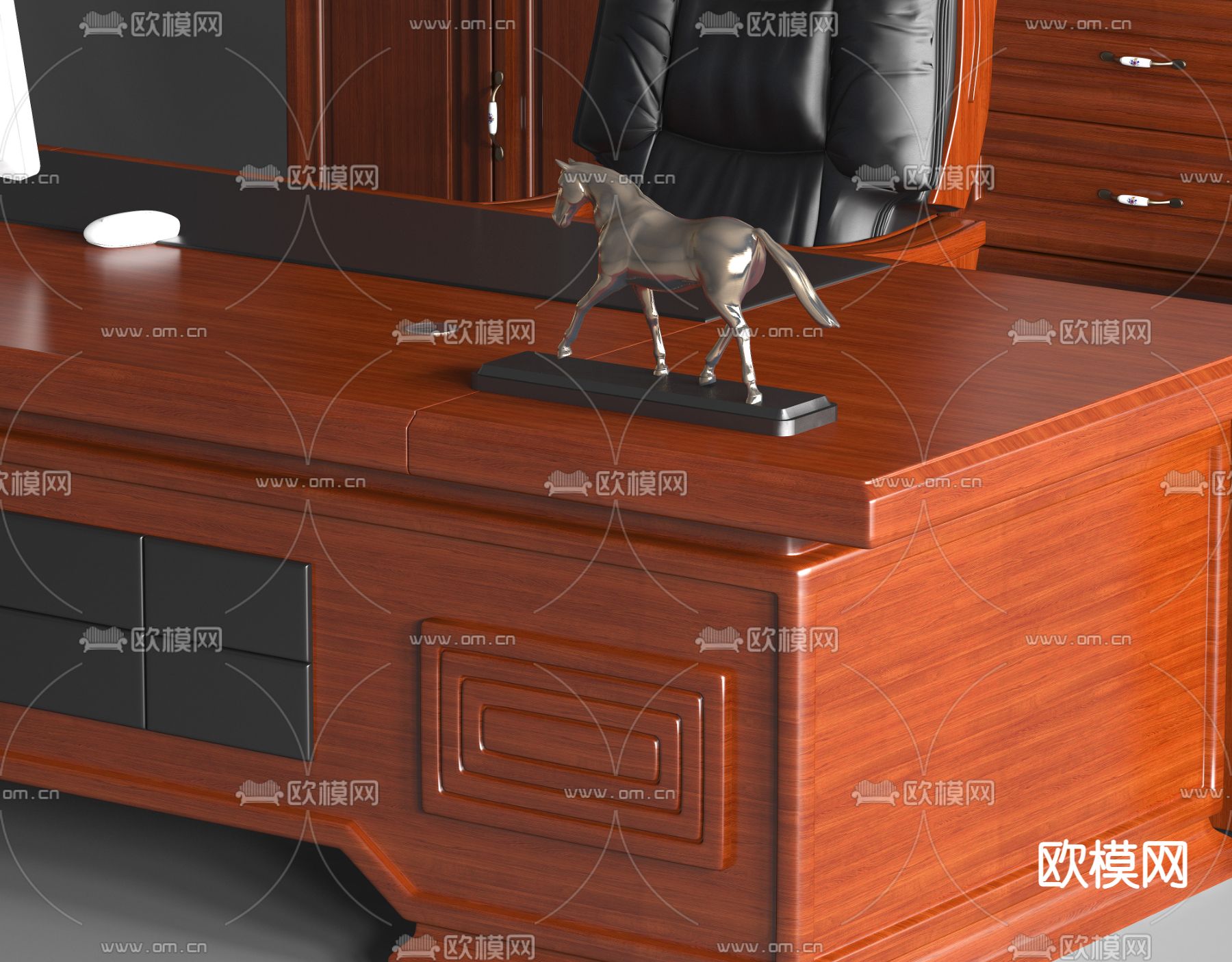 新中式班台桌椅su模型下载（渲染图3）