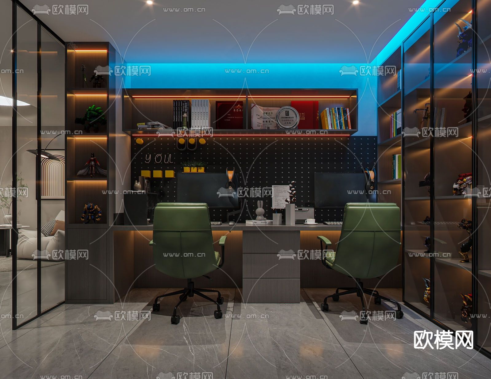 现代电竞房 游戏房su模型下载（渲染图1）