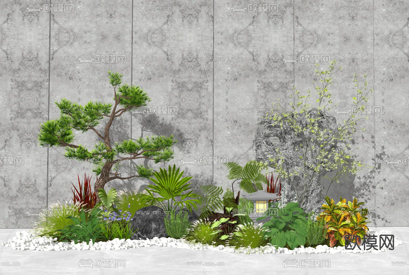 室内庭院小品 植物堆su模型下载（渲染图2）