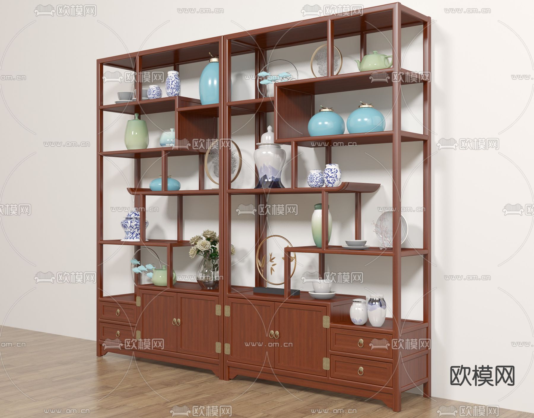 新中式博古架su模型下载（渲染图1）