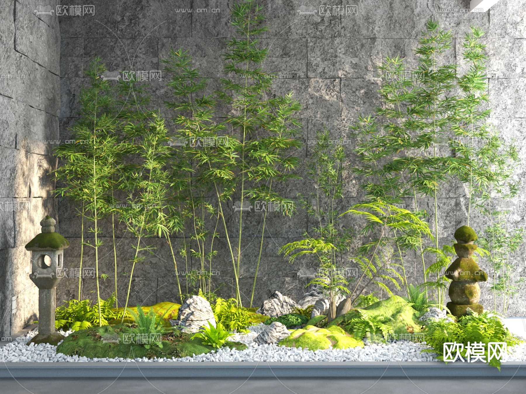 竹子造景 蕨类植物 植物堆3d模型下载