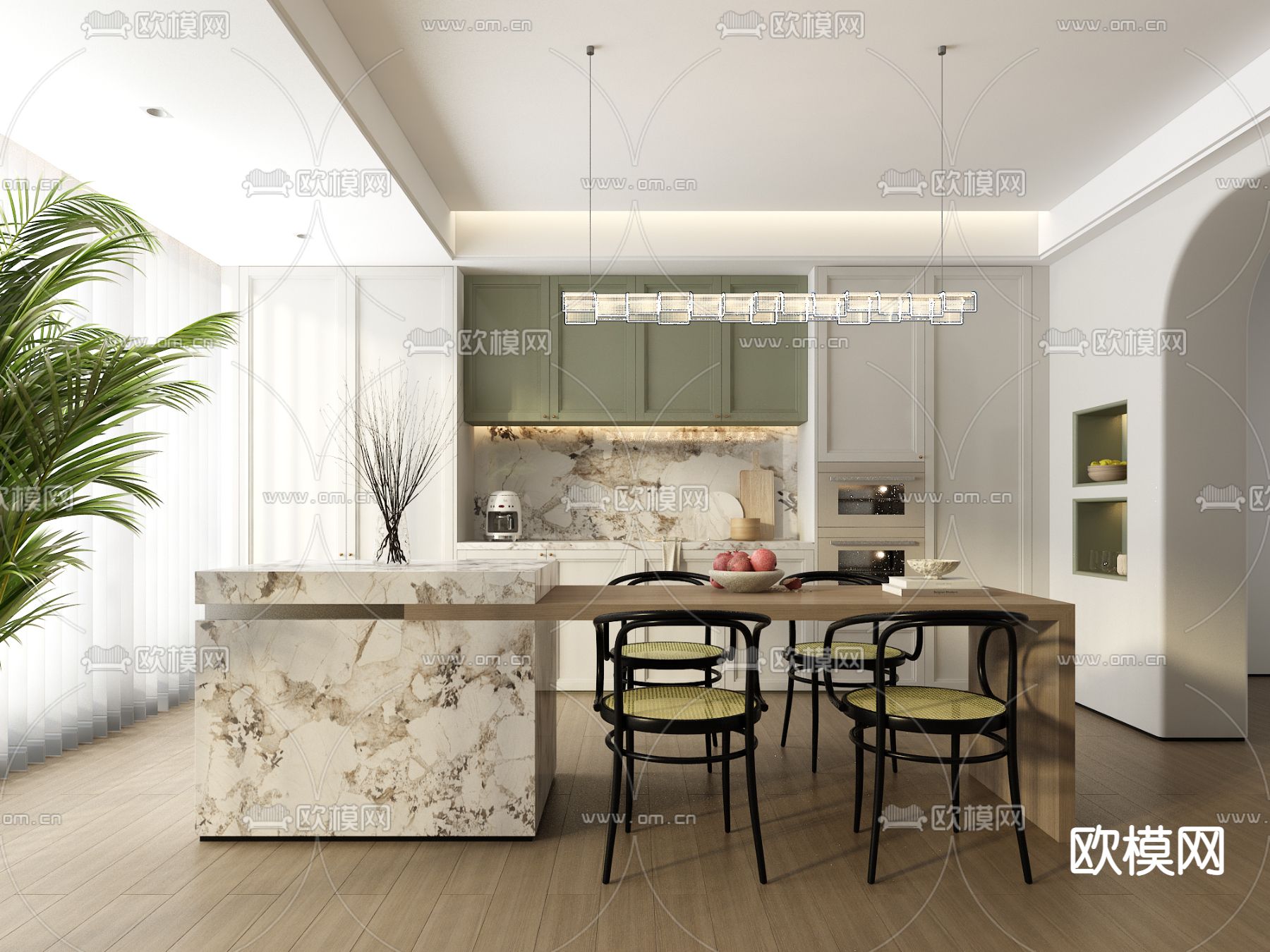 法式中岛餐厅免费3d模型下载