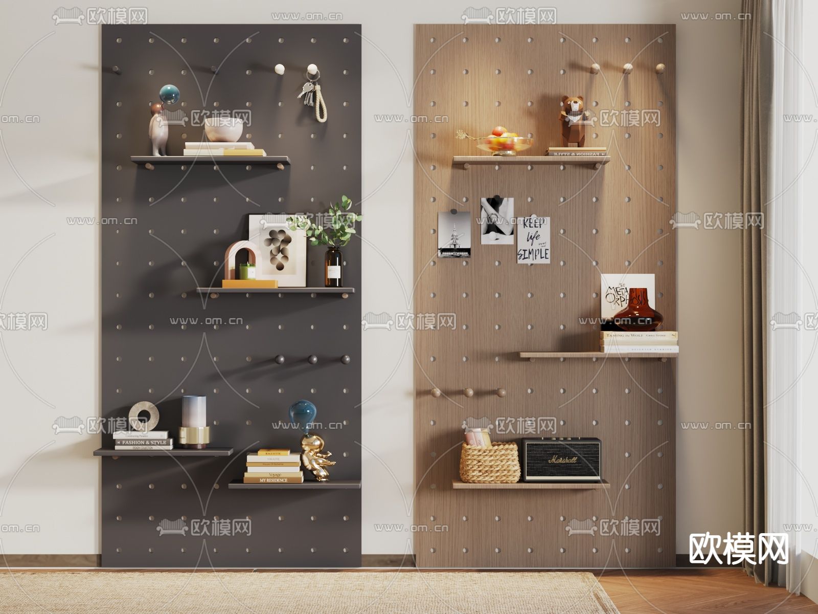 现代洞洞板 壁柜su模型下载（渲染图1）