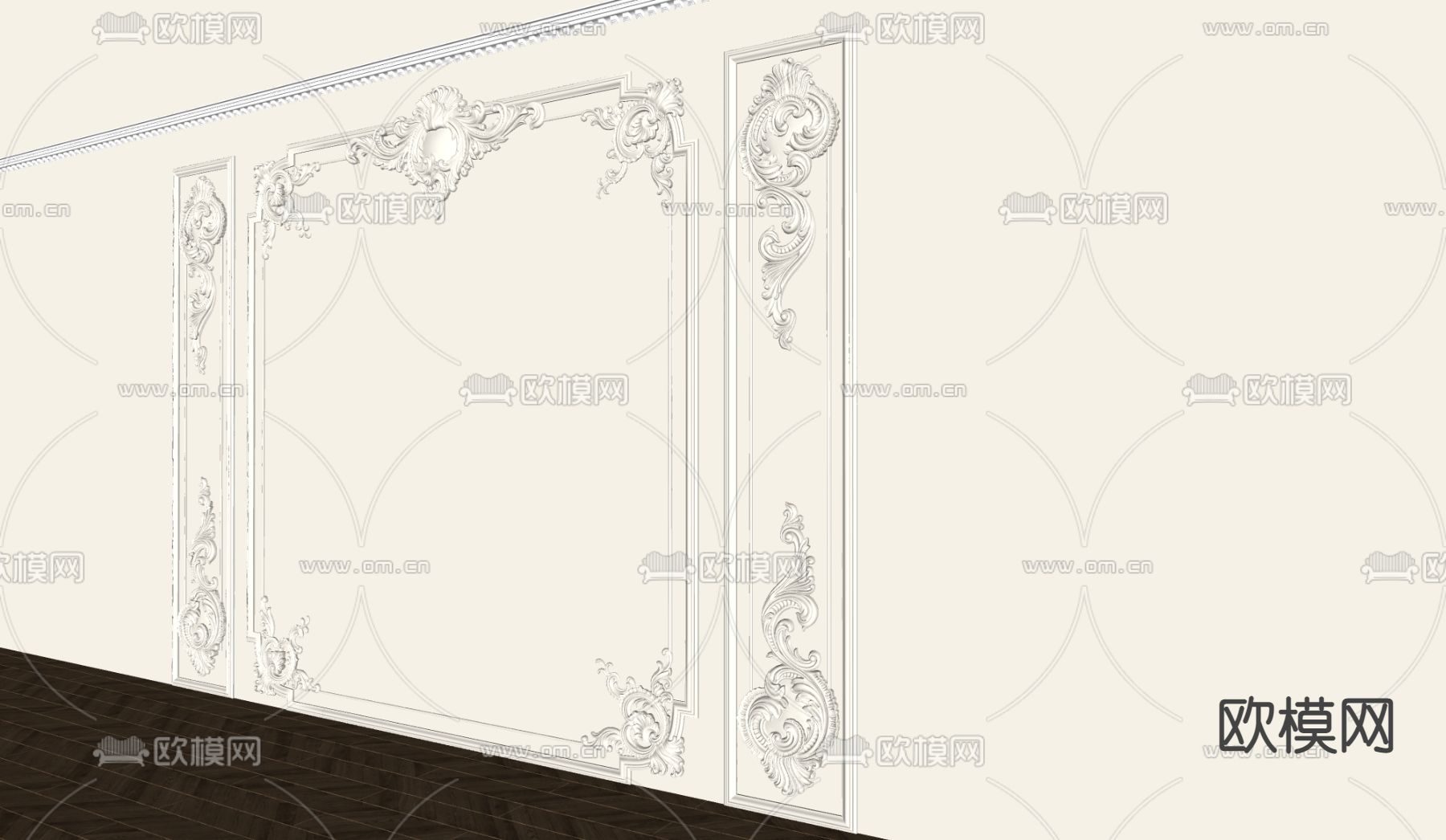 奶油风背景墙 石膏线su模型