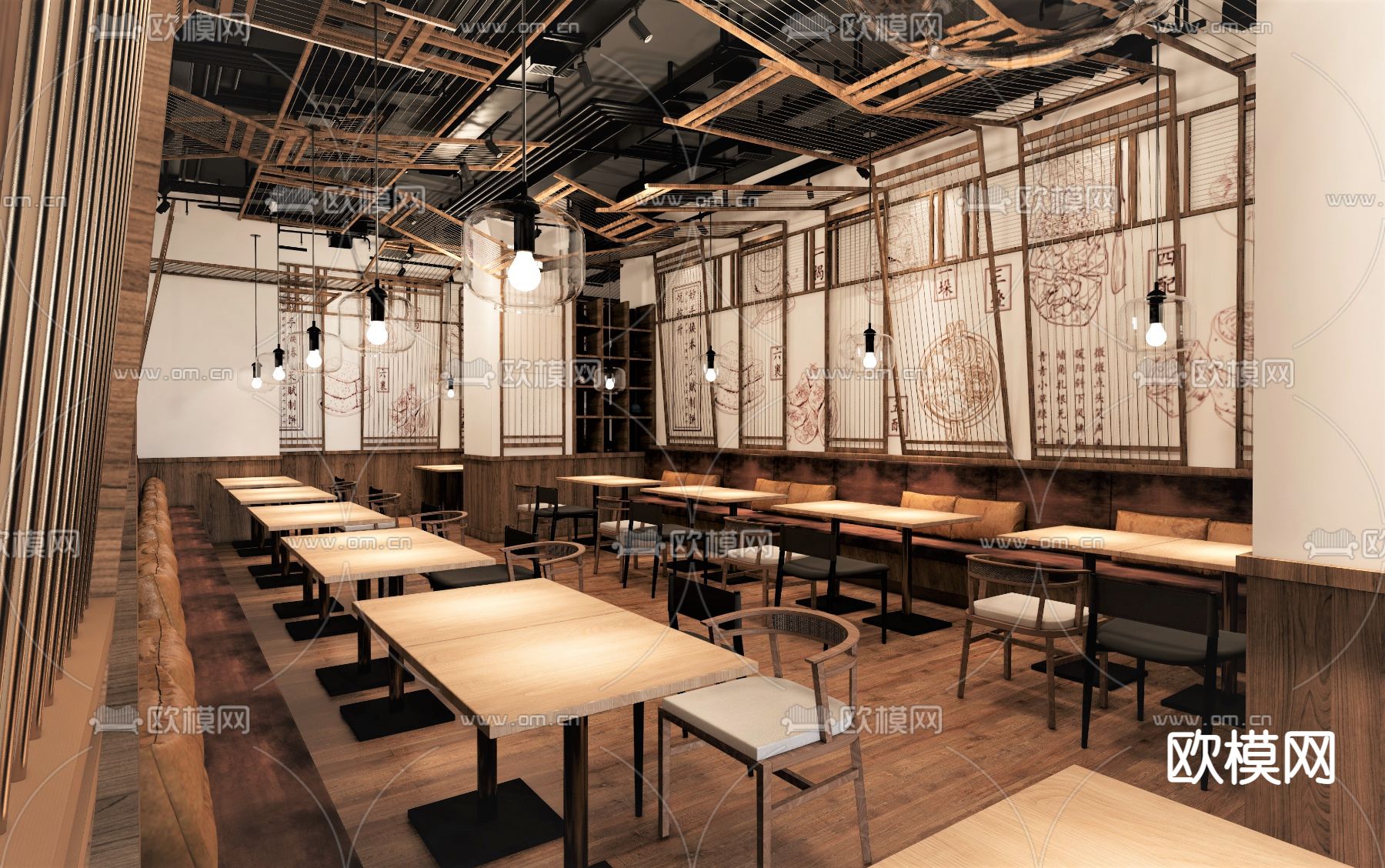 中餐厅 面馆su模型下载（渲染图1）