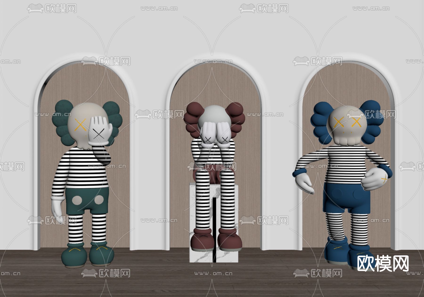 现代Kaws雕塑 潮玩su模型下载（渲染图2）