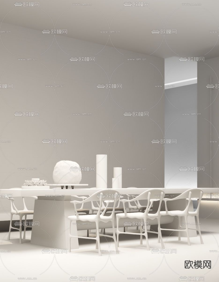 郑中设计 后现代餐桌椅3d模型下载（渲染图2）