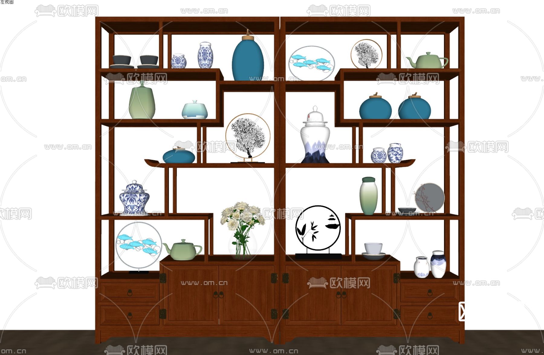 新中式博古架su模型下载（渲染图4）