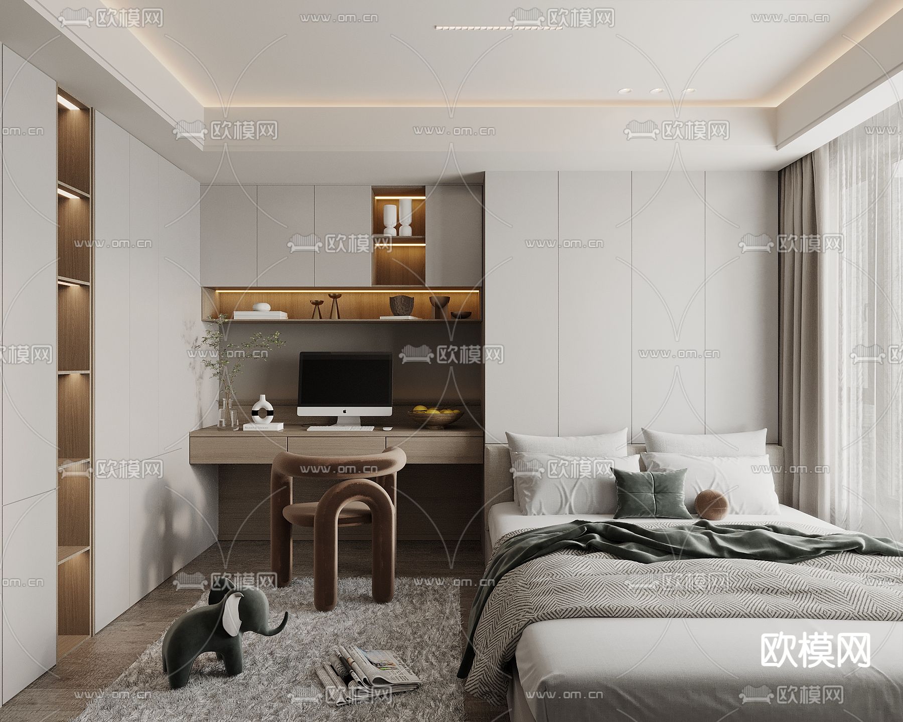 奶油风榻榻米 卧室3d模型下载