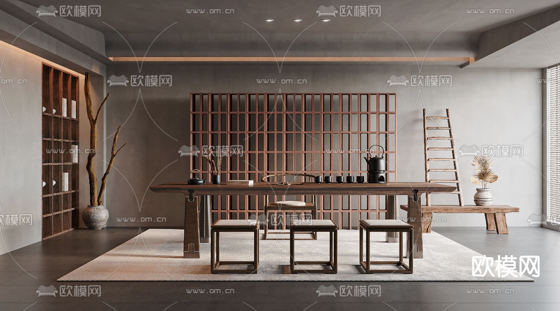 侘寂风茶室3d模型下载_ID14018624_3dmax免费模型-欧模网