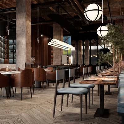  工业风西餐厅su模型 