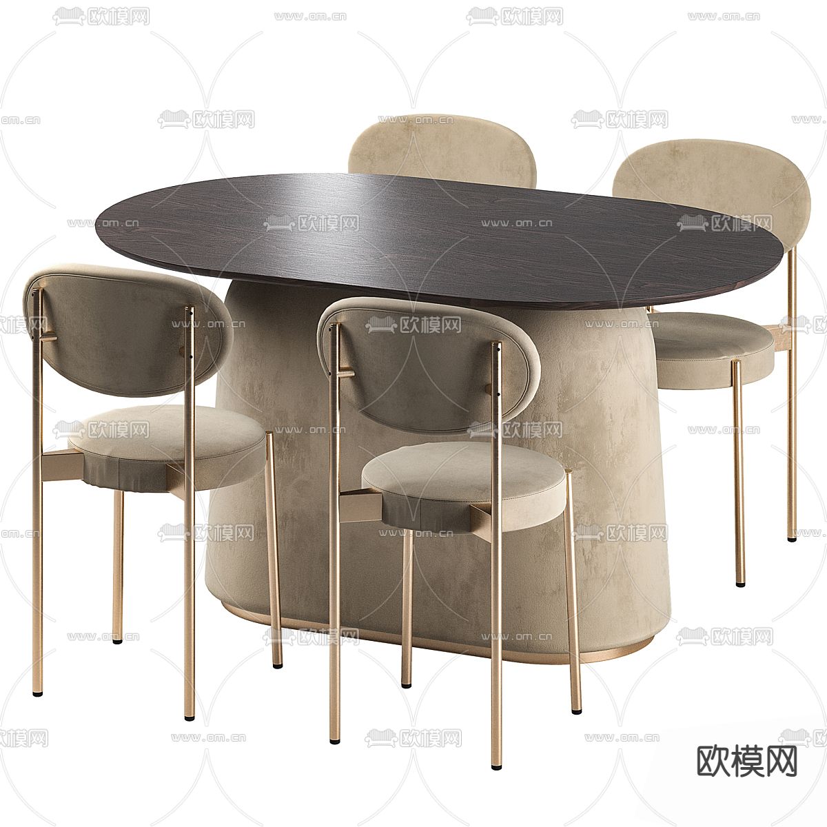 轻奢餐桌椅3d模型下载（渲染图1）