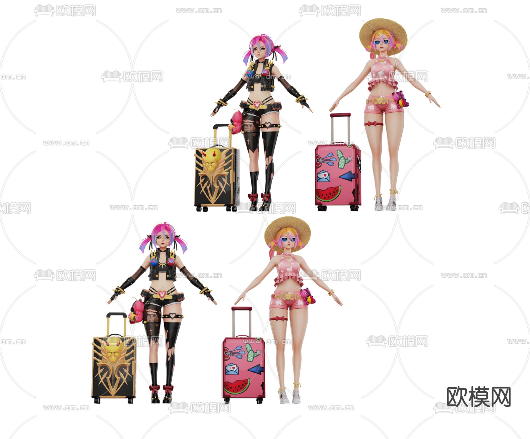 Overhit 旅行箱少女3d模型下载