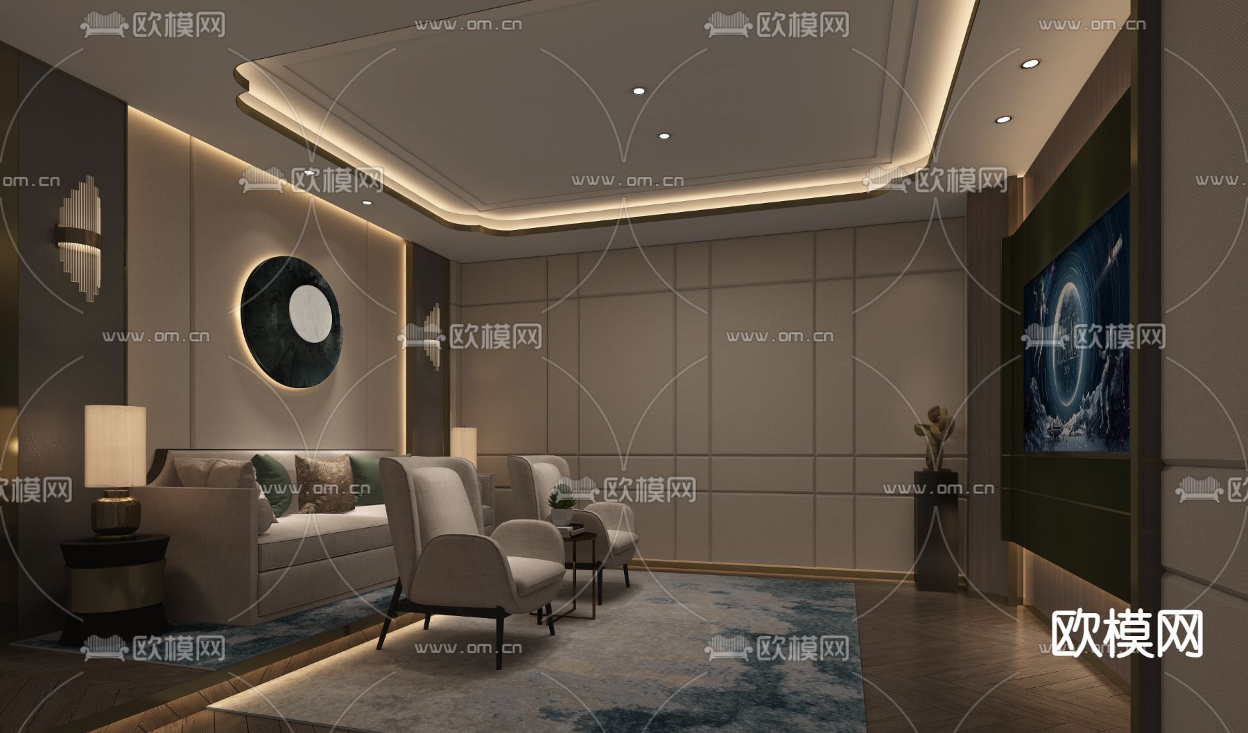 新中式影音室3d模型下载