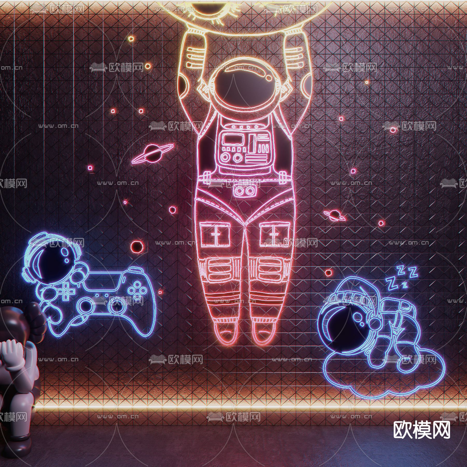 宇航员霓虹灯 网红灯 拍照墙3d模型下载