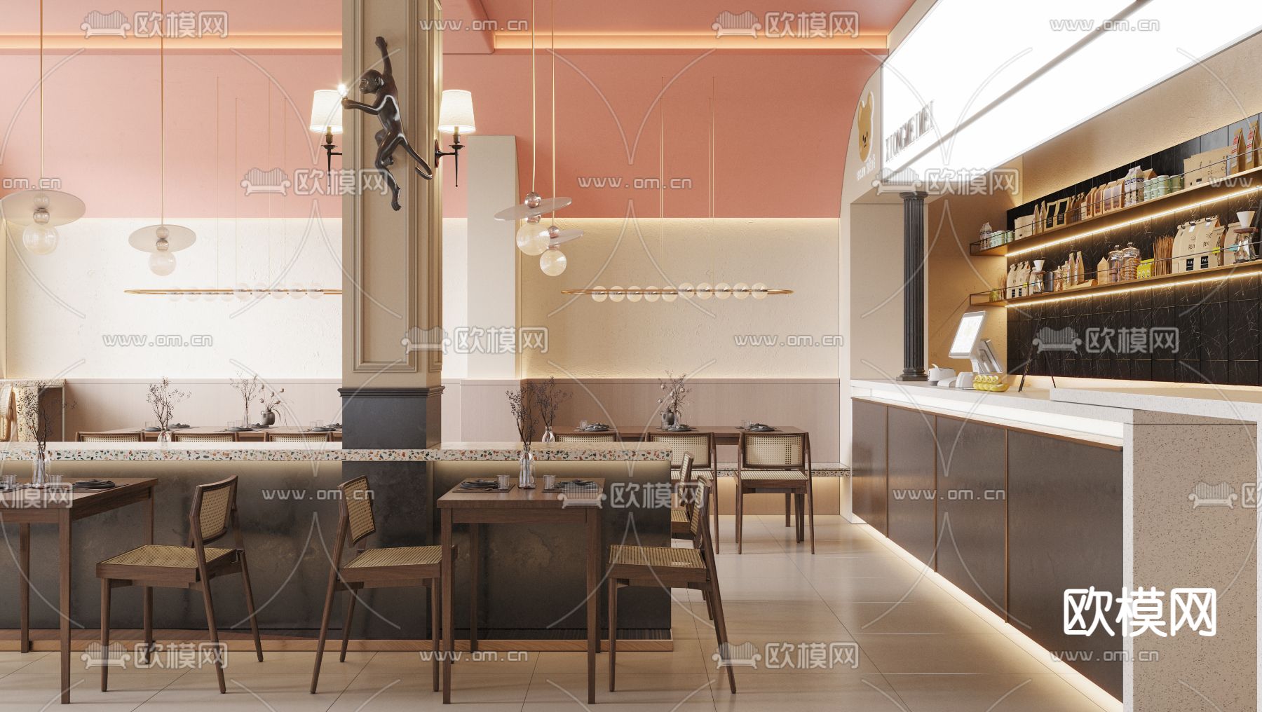 中古风茶餐厅3d模型下载（渲染图3）