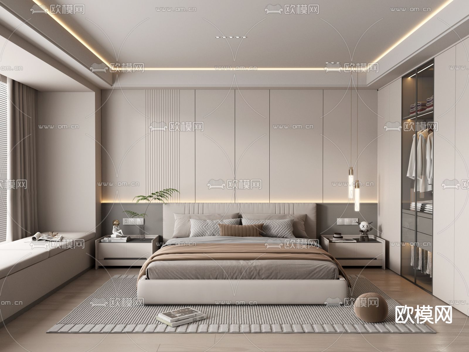 奶油风卧室 主卧3d模型下载