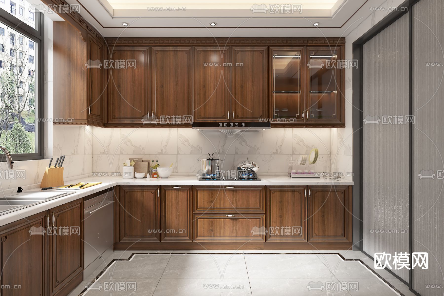 中式厨房免费3d模型下载（渲染图1）