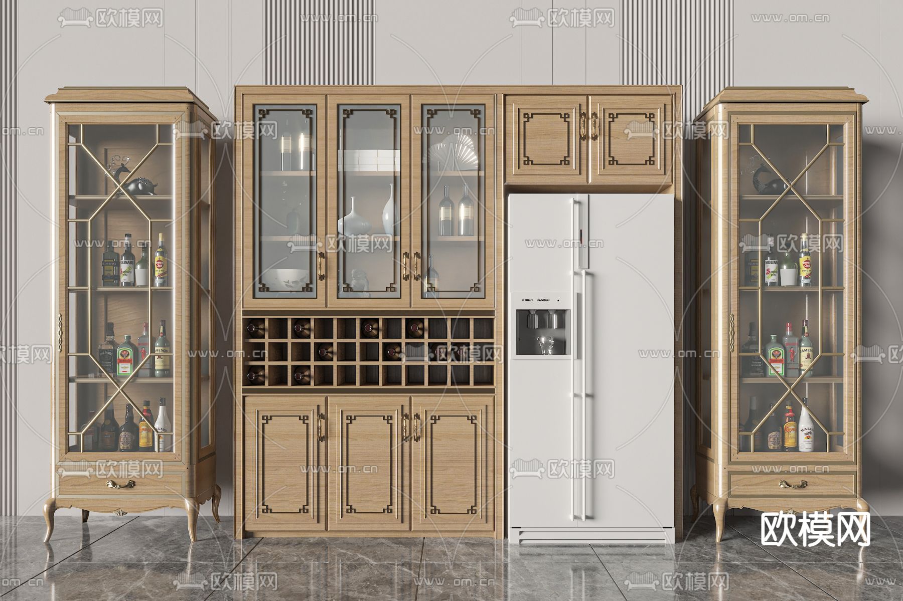 新中式酒柜3d模型下载