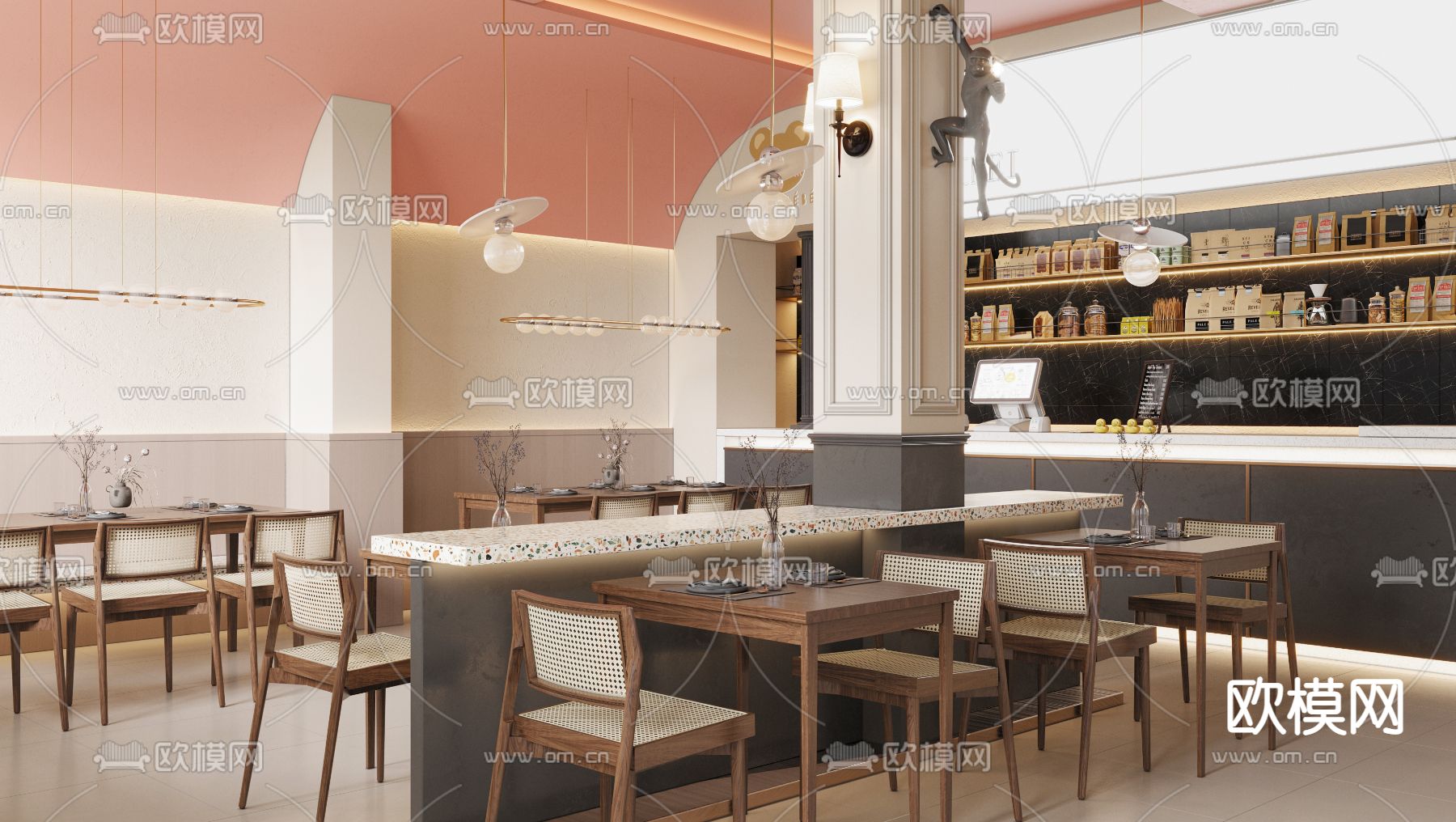 中古风茶餐厅3d模型下载（渲染图1）