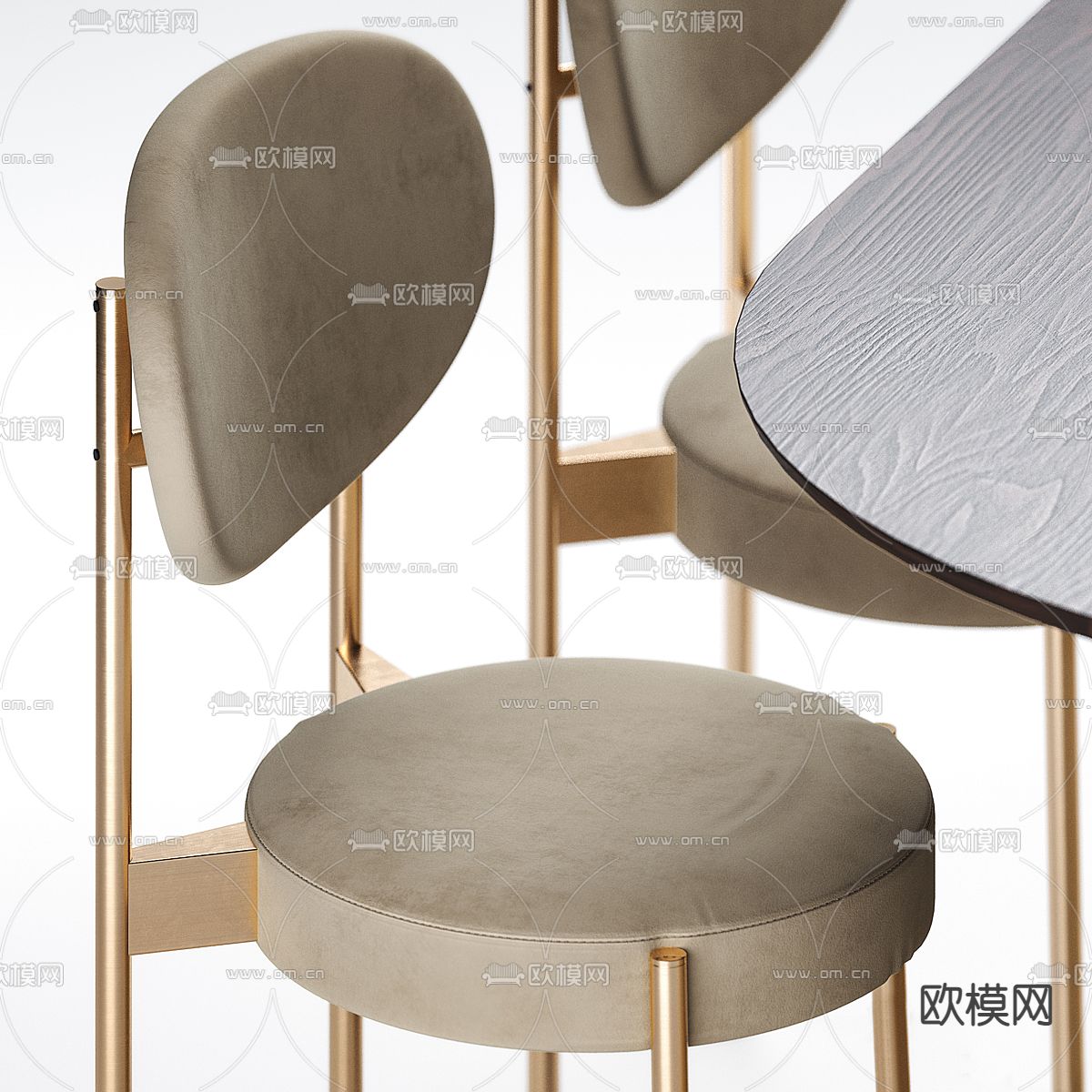 轻奢餐桌椅3d模型下载（渲染图2）