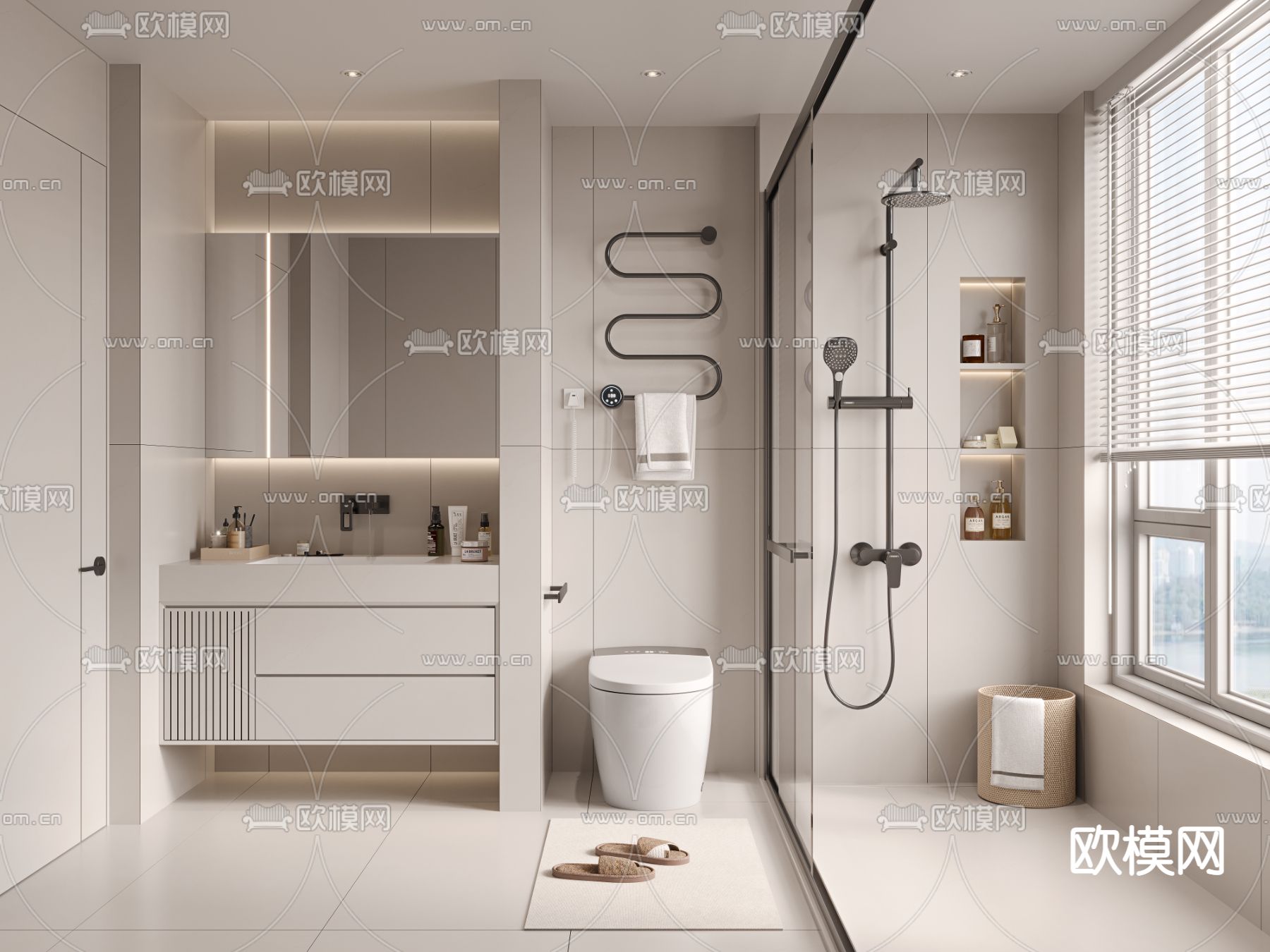 奶油风卫生间 浴室3d模型下载