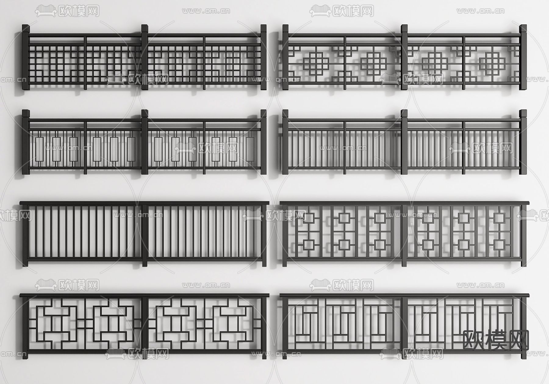 新中式栏杆 护栏 围栏 栅栏3d模型下载